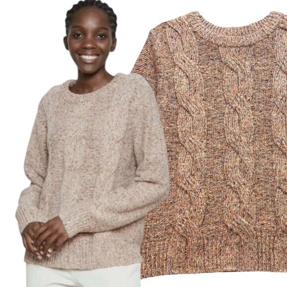 A New Day Sweater Womens Medium Marled Cable Knit Rustic Cozy Soft Comfy Lounge - Picture 1 of 15